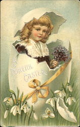 Little girl sitting in an egg Eggs Postcard Postcard