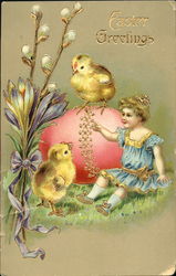 Little Girl and Two Chicks Postcard