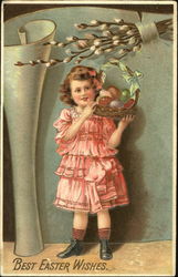 Young Girl with Easter Egg Basket Postcard