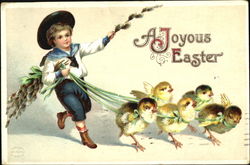 Little Boy and Easter Chicks With Children Postcard Postcard