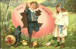 Children with Chickens and Egg Postcard