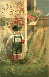 Boy in Lederhosen with Eggs With Children Postcard Postcard