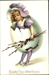 Girl in Purple Dress and Egg Postcard