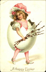 Girl in a pink dress surrounded by an egg With Children Postcard Postcard