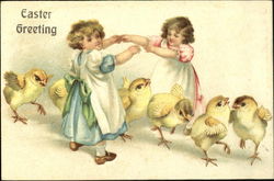 Girls Dancing with Chicks With Children Postcard Postcard