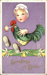 Fade Away Baby and Rooster With Children Postcard Postcard