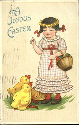 Little Girl and Three Chicks Postcard