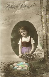 Girl in Frame with Nest of Eggs Postcard