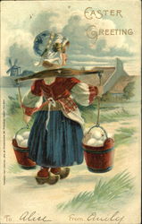 Young Girl with Buckets of Eggs Postcard