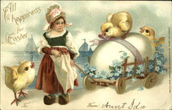 Girl Pulling Egg on Wagon Postcard