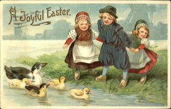 Three Dutch Children and Ducks With Children Postcard Postcard