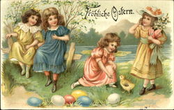 Four girls frolicking by lake With Children Postcard Postcard