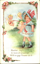 Easter bonnet and cherubs With Angels Postcard Postcard