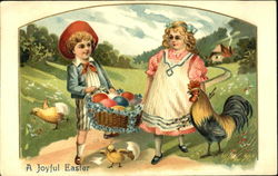 Children with Chickens and Eggs With Children Postcard Postcard