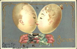 2 people with large egg heads sitting on couch Eggs Postcard Postcard