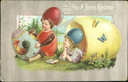 Children Painting Eggs With Children Postcard Postcard