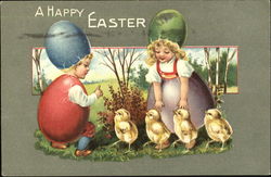 Children Wearing Eggs with Chicks With Children Postcard Postcard