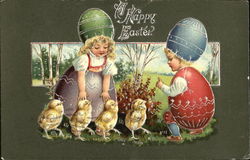 Children Wearing Eggs with Chicks With Children Postcard Postcard