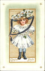 Girl in White Dress with Flowered Hat With Children Postcard Postcard