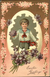 Boy holding flowers Postcard