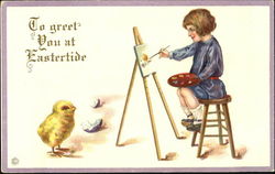 Girl Painting Chick Postcard