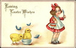 Little girl scared of hatched chicks With Chicks Postcard Postcard