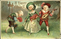 Children in Fancy Dress with Red Flowers With Children Postcard Postcard