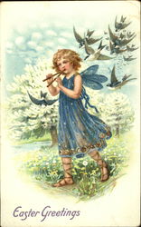 Little Girl Fairy and a Flock of Birds Postcard