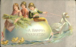 Children Riding and Egg Pulled by Swans With Children Postcard Postcard