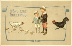 Young Boys Feeding Chicks With Children Postcard Postcard