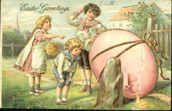 Three Children and a Cracked Easter Egg With Children Postcard Postcard