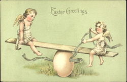 Cherubs on Teeter-Totter Postcard