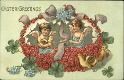 Two Angels Sitting in a Flowered Basket With Angels Postcard Postcard