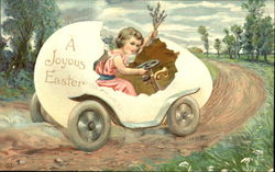 Girl Driving an Egg Car Postcard