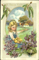 Little Girl Holding Chicks Postcard