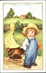 Little boy and a Rooster Postcard