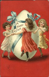 Three girls dancing around a big Easter egg With Children Postcard Postcard