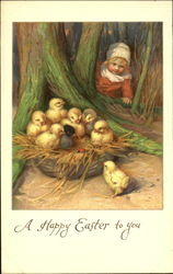 Little Girl and a Basket of Chicks With Children Postcard Postcard