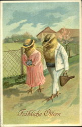 Chicken Couple going for a stroll Postcard