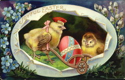 Chick Pushing an Easter Egg in a Cart Postcard