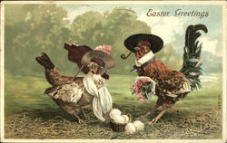 Dressed up poultry couple Postcard