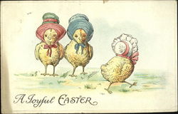 Three chicks wearing bonnets Postcard