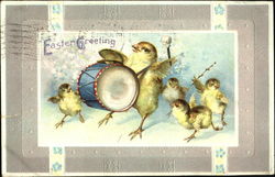 Chick Playing a Drum With Chicks Postcard Postcard