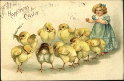 Little Girl and Easter Chicks Postcard