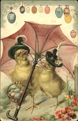 Two Chicks Under a Pink Umbrella Postcard