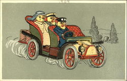 Three chicks driving in a vintage car With Chicks Postcard Postcard