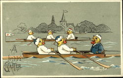 Six Chicks in Boats With Chicks Postcard Postcard