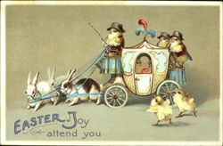 chicks driving carriage, pulled by bunnies With Chicks Postcard Postcard