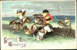 Easter Chicks Riding Rabbits Postcard Postcard