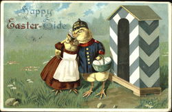 Dressed-up chick couple With Chicks Postcard Postcard